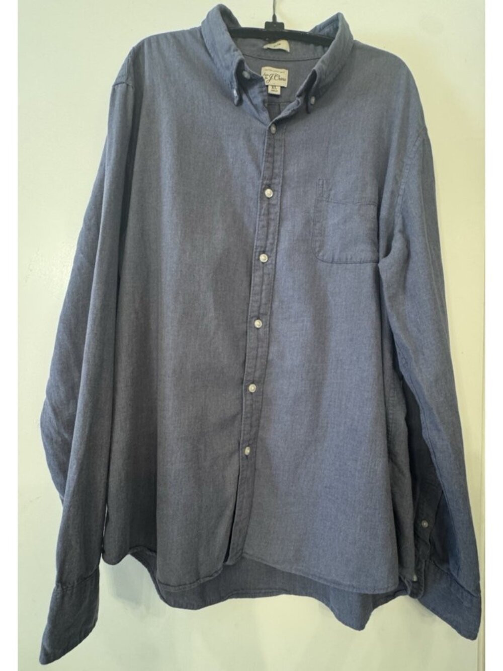 J.Crew Shirt Mens XL Blue Linen Cotton Twill Slim Fit Button Down Long Sleeve